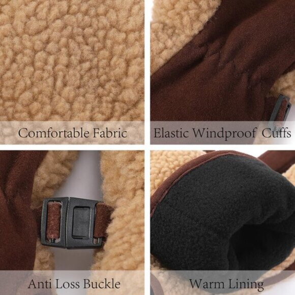 ⚡Women's Camel Genuine Suede Outdoor Mitt Thermal Lined Finger Liners Mitten - Picture 6 of 7